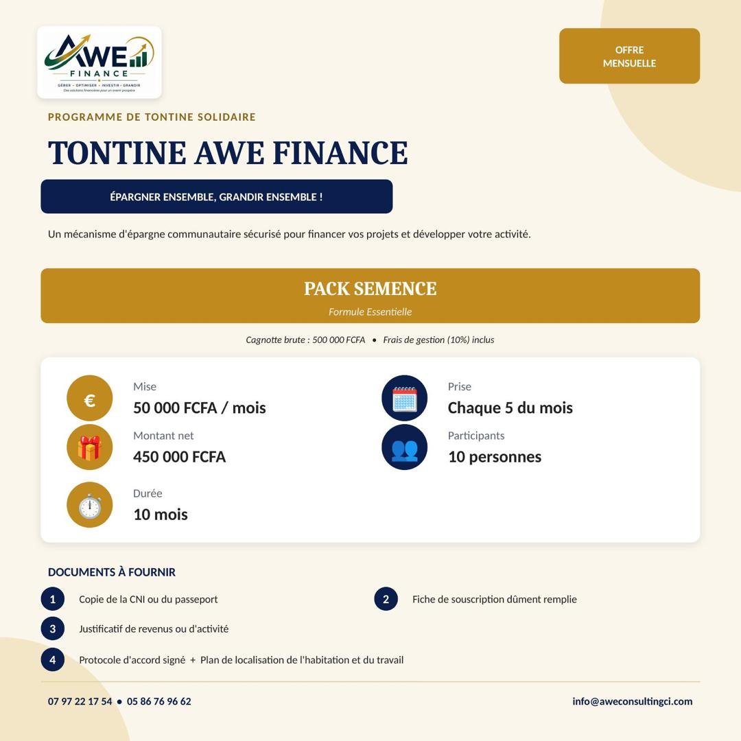 Pack Semence — Formule Essentielle, tontine AWE Finance