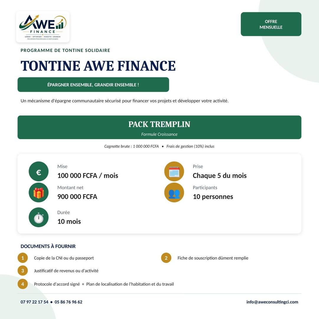 Pack Prestige — Formule Excellence, tontine AWE Finance